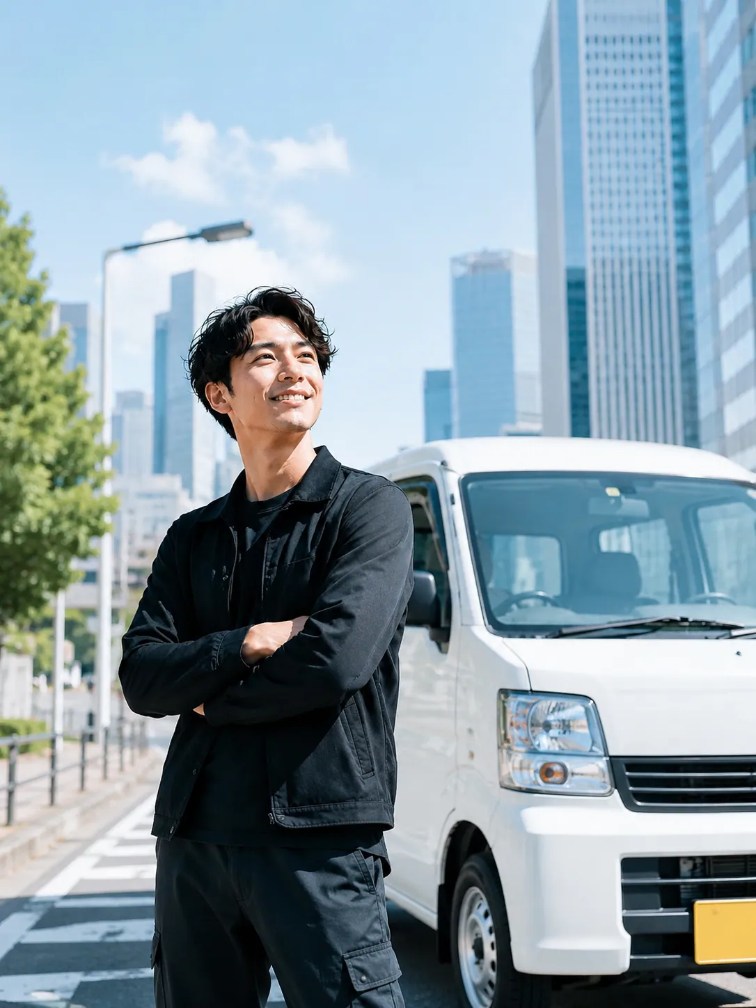 荷台の前に立つ軽貨物ドライバーのイメージ