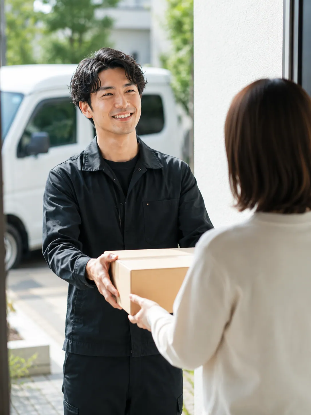 個人宅へ荷物を届けるドライバー